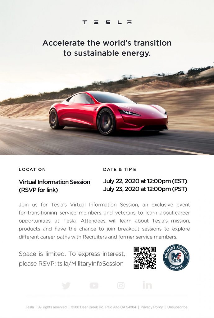 Register for Tesla's Military Information Session