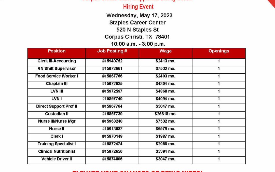 Corpus Christi State Supported Living Center Hiring Event