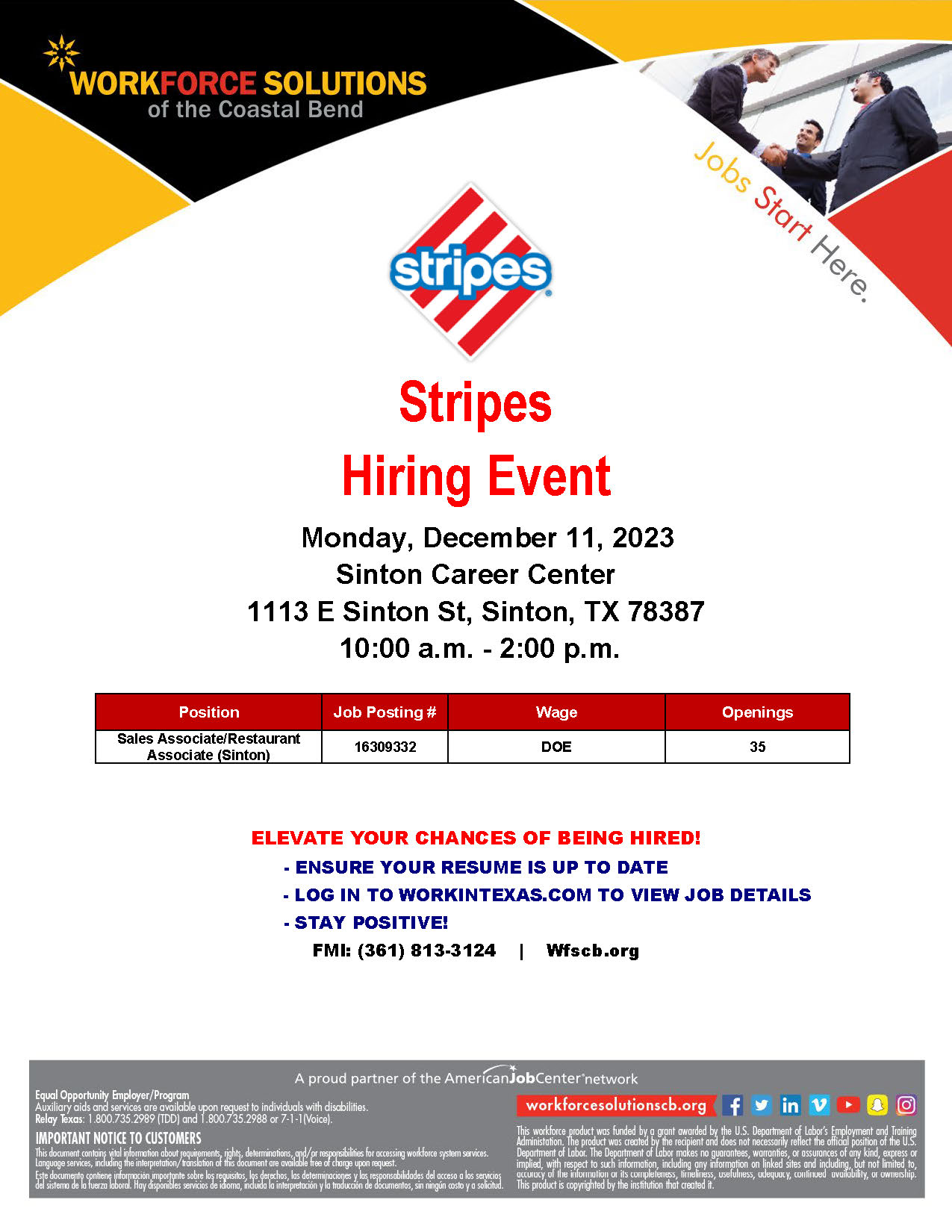 STRIPES Hiring Event Flyer