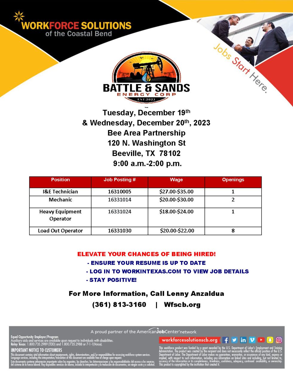 Battle & Sands Energy Corp Hiring Event Workforce Solutions Coastal Bend