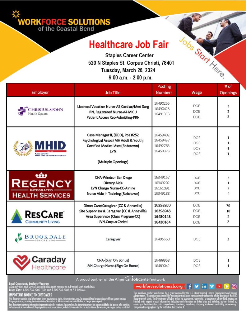 Health Care Job Fair job list  2