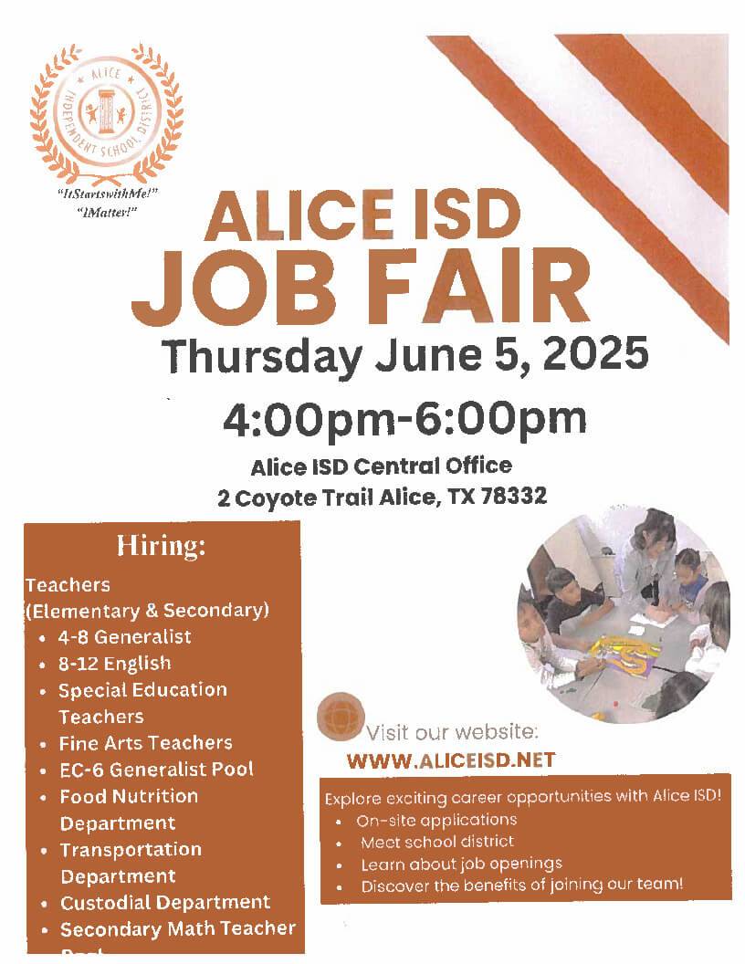 Alice ISD Job Fair Flier 6-05-25