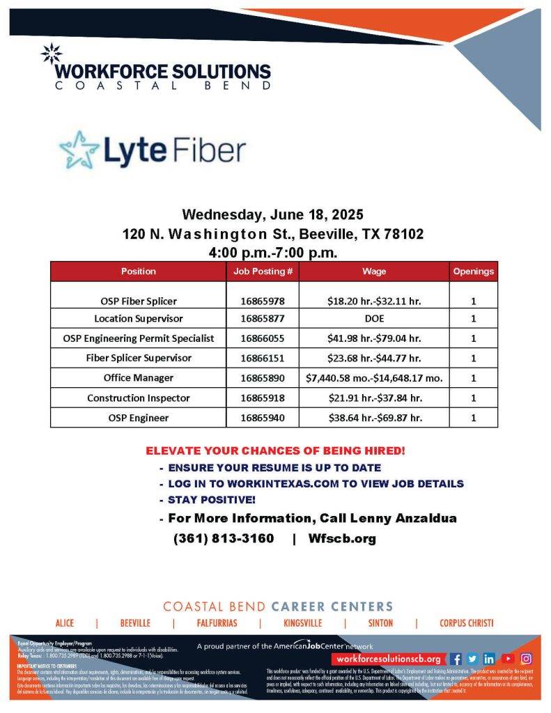 LyteFiber flyer LyteFiber hiring event flyer