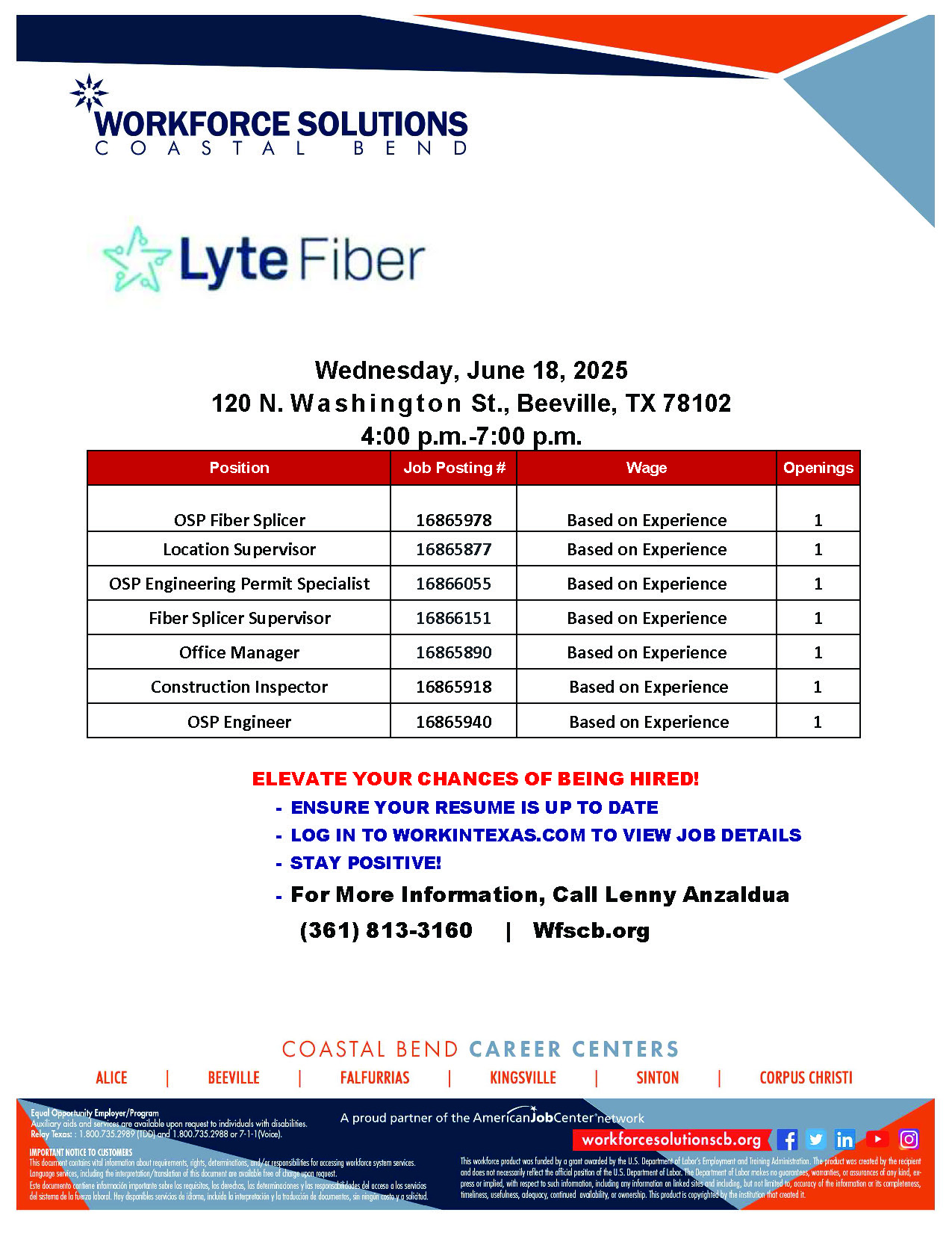 LyteFiber hiring event flyer