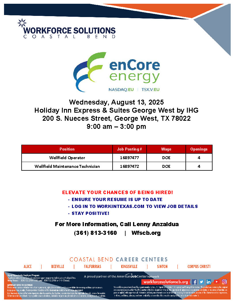 Encore Energy Hiring Event_Flyer August 4, 2025