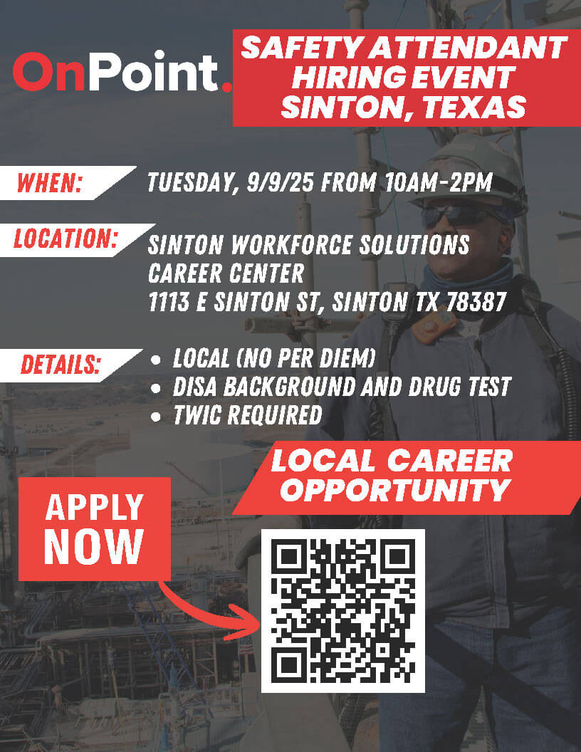 Safety Attendant - OnPoint - Now Hiring Flyer for Print Sinton